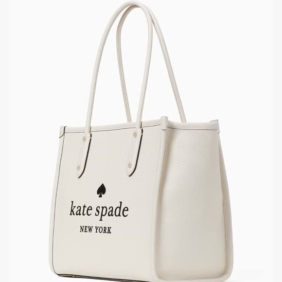 Kate Spade Women Parchment Embossed Logo Pebbled Leather Tote NWT 399$ - Ivory - Picture 2 of 7